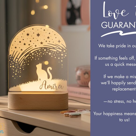 Personalized Cat Night Light – Custom LED Lamp Kids Room Decor - Picture 6 of 8